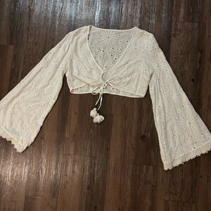 White Bell Sleeve Eyelet Crop Top
